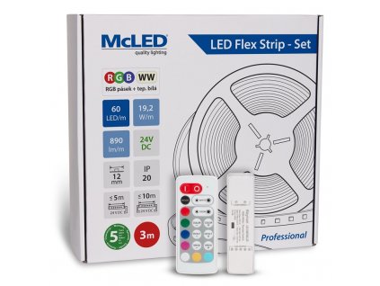LED pásek McLED s ovládáním Nano - sada 3 m - Professional, 60 LED/m, RGB+WW, 890 lm/m, vodič 3 m