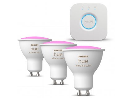 Chytrá žárovka Philips Hue Bluetooth 5,7W, GU10, White and Color Ambiance, 3ks + bridge