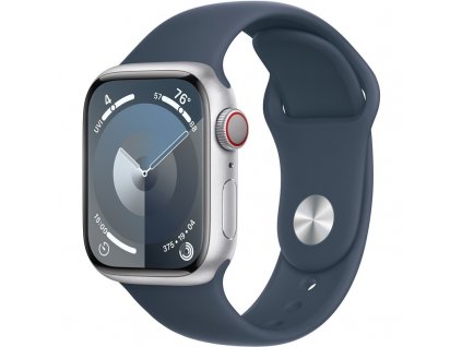 Chytré hodinky Apple Watch Series 9 GPS + Cellular 41mm pouzdro ze stříbrného hliníku - bouřkově modrý sportovní řemínek - S/M