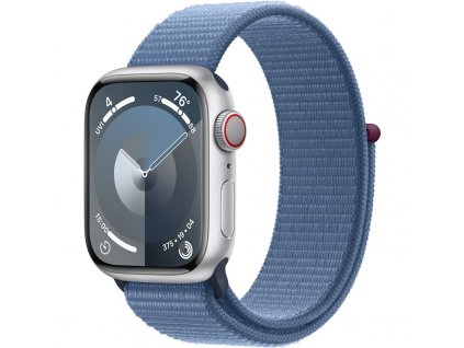 Chytré hodinky Apple Watch Series 9 GPS + Cellular 41mm pouzdro ze stříbrného hliníku - ledově modrý provlékací sportovní řemínek
