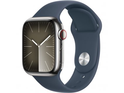 Chytré hodinky Apple Watch Series 9 GPS + Cellular 41mm pouzdro ze stříbrné nerezové oceli - S/M bouřkově modrý sportovní řemínek
