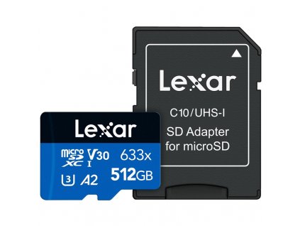 Paměťová karta Lexar 633x microSDXC 512GB UHS-I (100R/70W) C10 A2 V30 U + adaptér