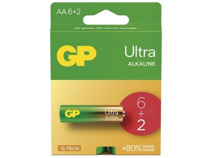Baterie alkalická GP Ultra AA (LR6), 6+2 ks