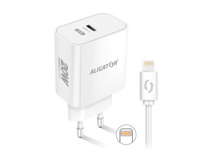 Nabíječka do sítě Aligator Power Delivery 20W, USB-C + kabel pro Apple - bílá