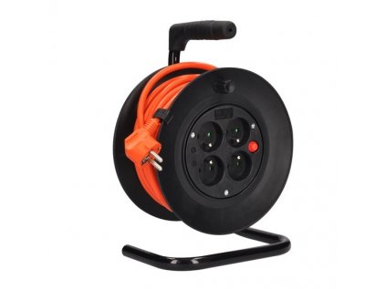 Kabel prodlužovací na bubnu Solight 4 zásuvky, 15m, 3x 1,5mm2 - černý/oranžový