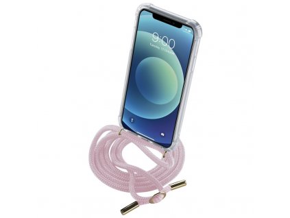 Kryt na mobil CellularLine Neck-Case s růžovou šňůrkou na krk na Apple iPhone 11 Pro - průhledný