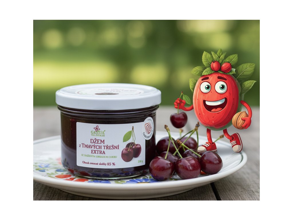 Džem z tmavých třešní extra Speciální 210 g GREŠÍK