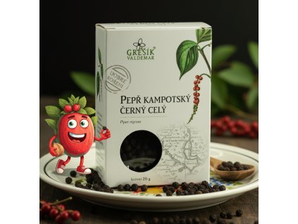 Pepř kampotský černý celý 20 g GREŠÍK Dobré koření