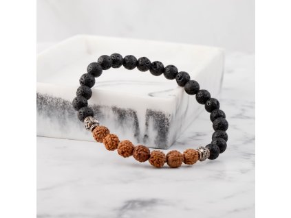 RUDRAKSHA X LÁVOVÝ KÁMEN NÁRAMEK KORÁLKOVÝ S DEKORACÍ (UNISEX) 6