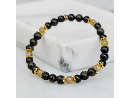 ZLATÝ OBSIDIÁN X ŽLUTÝ APATIT NÁRAMEK S DEKORACÍ (UNISEX) 6