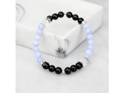 ZLATÝ OBSIDIÁN X KŘIŠŤÁL X MODRÝ CHALCEDON NÁRAMEK S DEKORACÍ (UNISEX)6