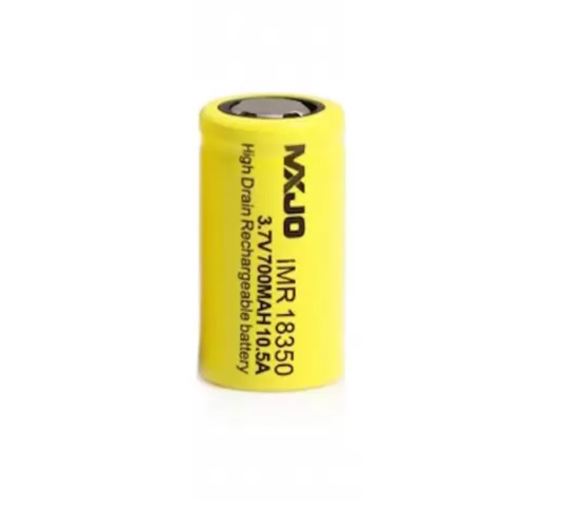 Baterie IMR 18350 - 700mAh MXJO 10,5A Kategorie: Baterie Li-Mn, Model: Li-Mn 18350, Délka: 34,7mm, Průměr: 18,2mm, Napětí: 3,7v, Kapacita Baterie: 700mAh, Ochrana PCB: Ne