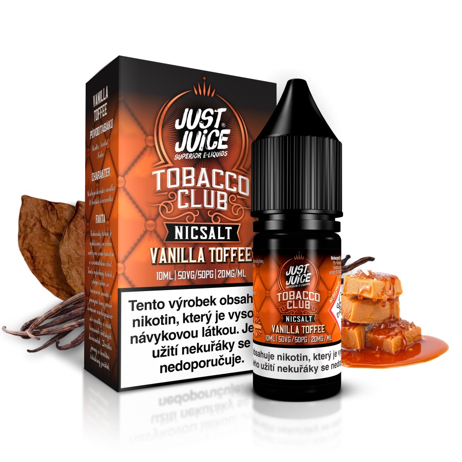 Just Juice (GB) Tobacco Vanilla Toffee (Tabák s vanilkou a karamelem) Just Juice Salt E-liquid 10ml Množství: 10ml, Množství nikotinu: 20mg