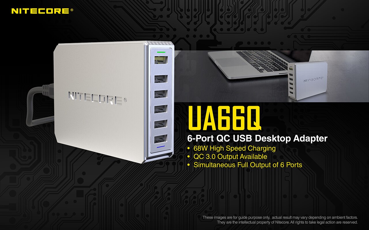 NITECORE UA66Q - výkonná 6 slotová USB nabíječka - 68W