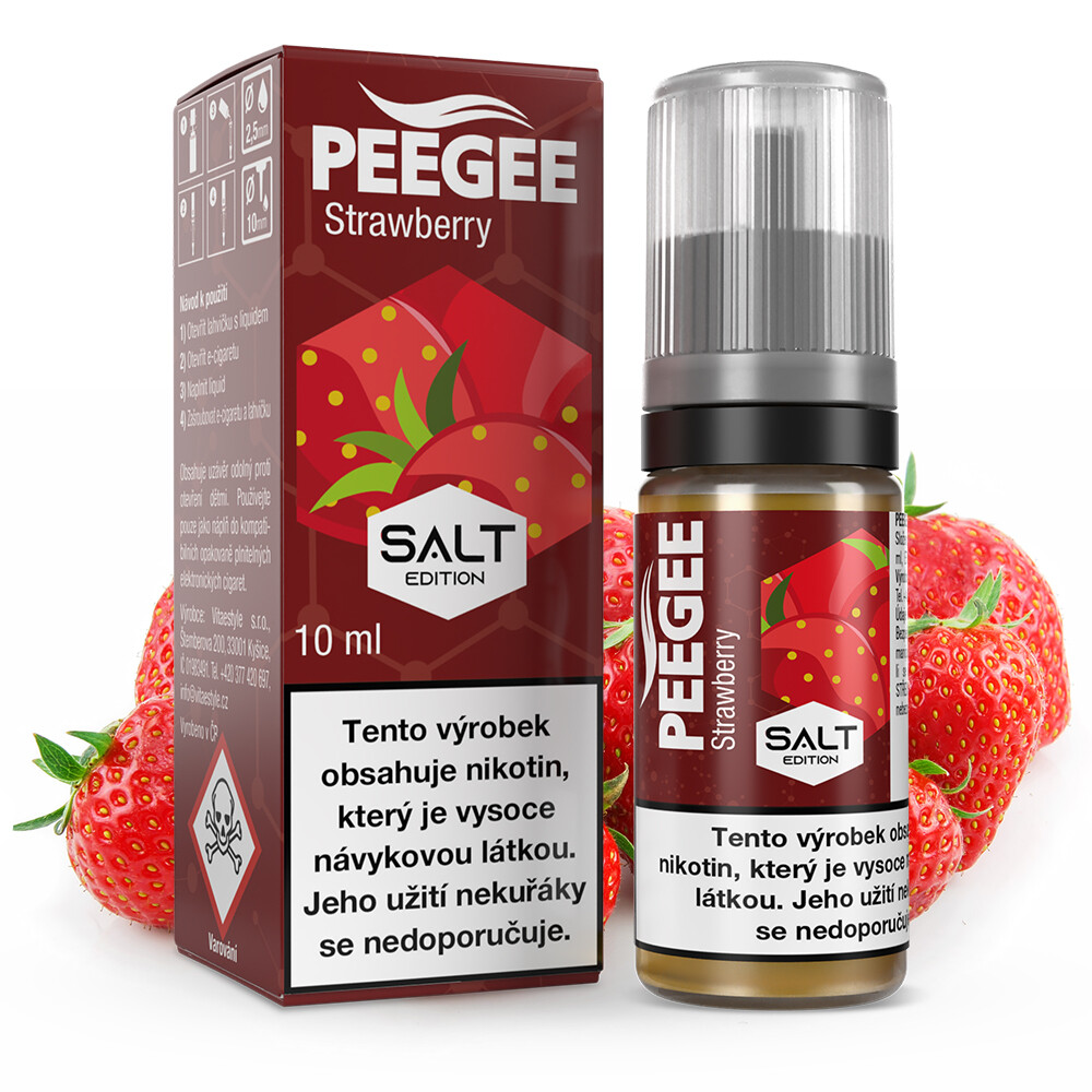 Vitastyle (CZ) PEEGEE Salt - Jahoda (Strawberry) Množství: 10ml, Množství nikotinu: 10mg