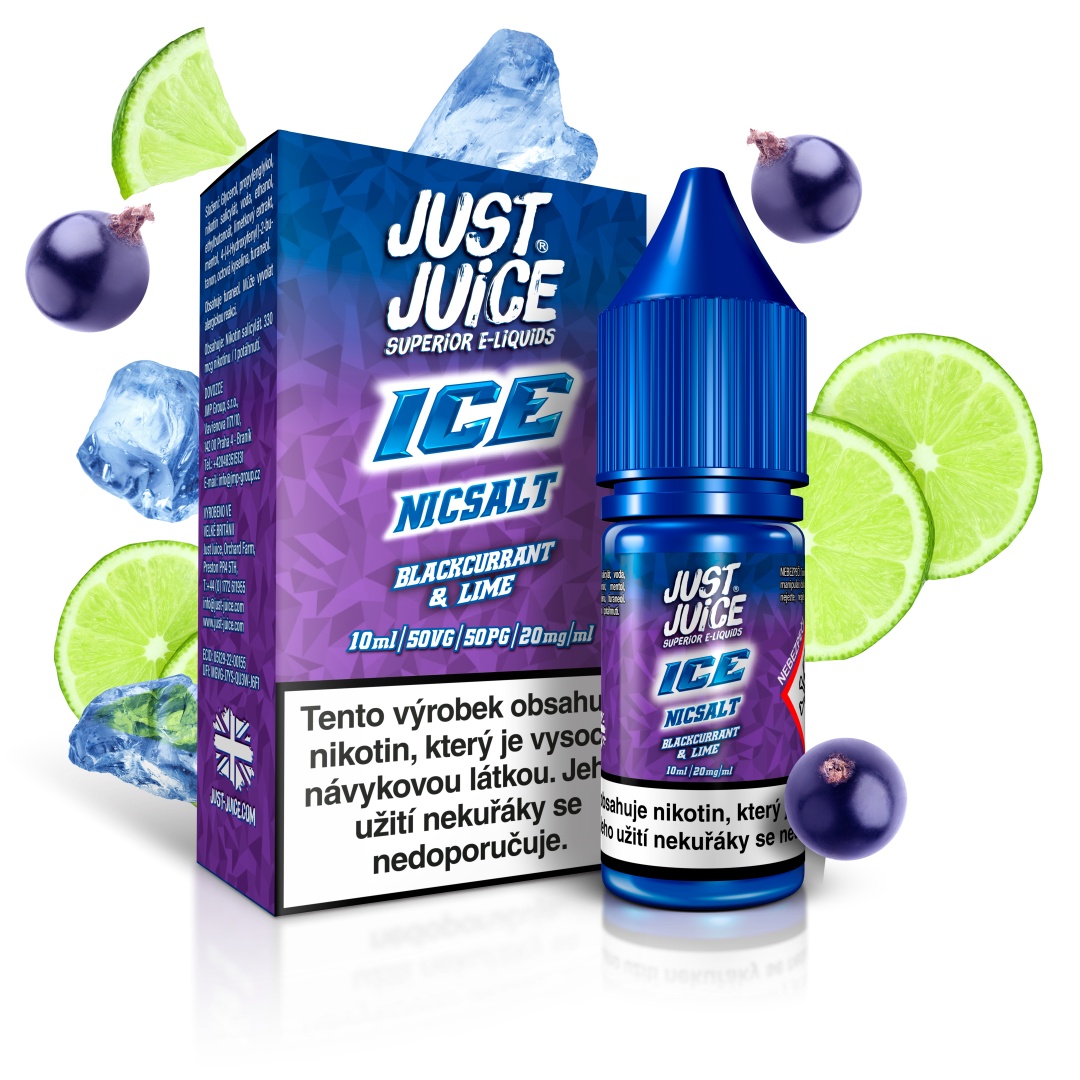 Just Juice (GB) ICE Blackcurrant & Lime (Ledový černý rybíz & limetka) Just Juice Salt E-liquid 10ml Množství: 10ml, Množství nikotinu: 20mg
