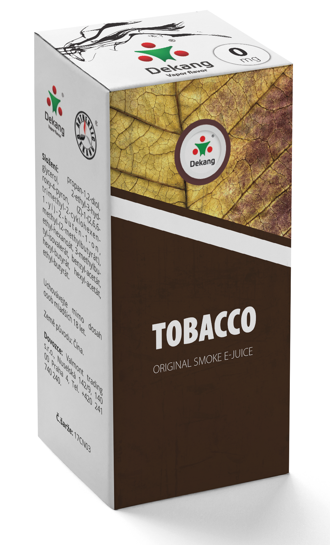 Tabák (Tobacco) - Dekang náplň do e-cigarety Kategorie: Tabákové, Množství: 10ml, Množství nikotinu: 0mg
