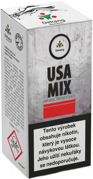 USA mix - Dekang náplň do e-cigarety Kategorie: Tabákové, Příchuť: Tabáková - USA mix, Množství: 10ml, Množství nikotinu: 6mg