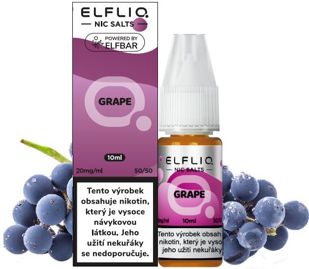 Grape - ELF BAR - ELFLIQ NIC SALT (50PG/50VG) 10ml Množství: 10ml, Množství nikotinu: 20mg