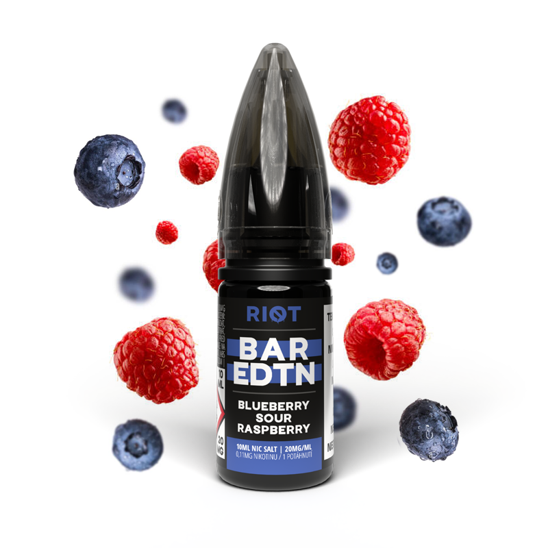 Riot Squad (GB) Blueberry Sour Raspberry (Borůvka s malinou) Riot BAR EDTN Salt E-liquid 10ml Množství: 10ml, Množství nikotinu: 20mg