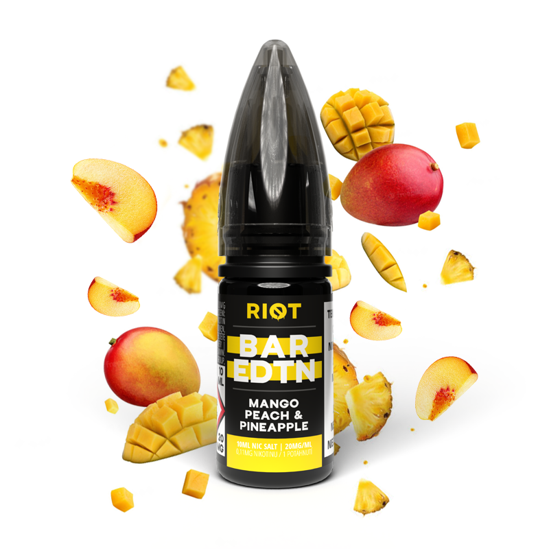 Riot Squad (GB) Mango Peach Pineapple (Mango, broskev a ananas) Riot BAR EDTN Salt E-liquid 10ml Množství: 10ml, Množství nikotinu: 20mg