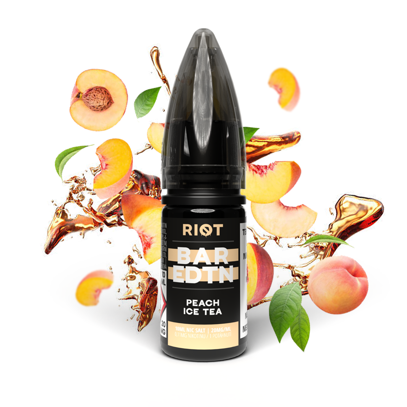 Riot Squad (GB) Peach Ice Tea (Ledový broskvový čaj) Riot BAR EDTN Salt E-liquid 10ml Množství: 10ml, Množství nikotinu: 20mg