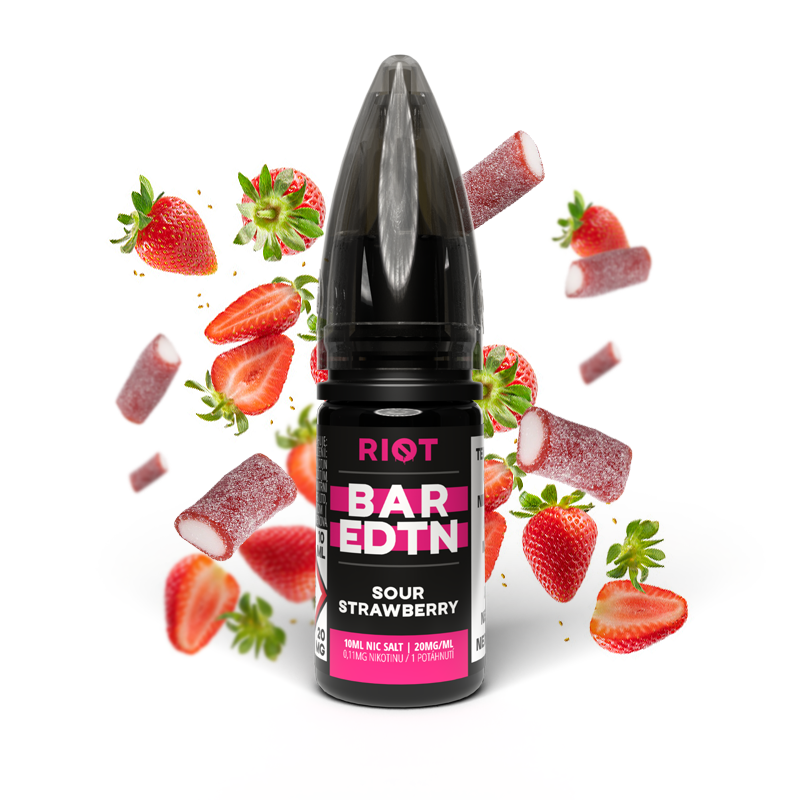 Riot Squad (GB) Sour Strawberry (Kyselá jahoda) Riot BAR EDTN Salt E-liquid 10ml Množství: 10ml, Množství nikotinu: 10mg