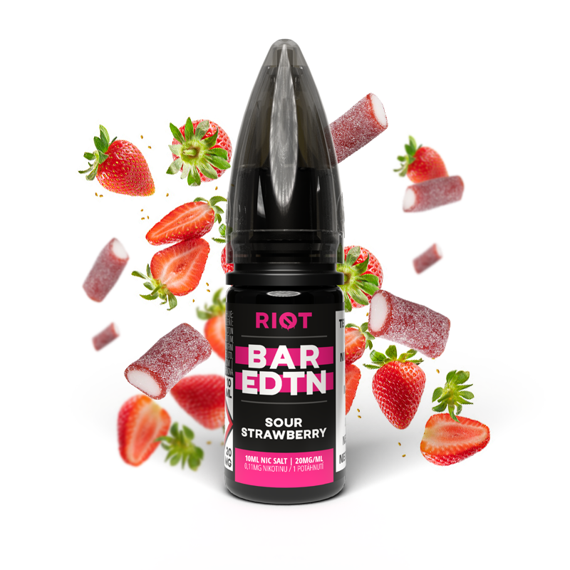 Riot Squad (GB) Sour Strawberry (Kyselá jahoda) Riot BAR EDTN Salt E-liquid 10ml Množství: 10ml, Množství nikotinu: 20mg