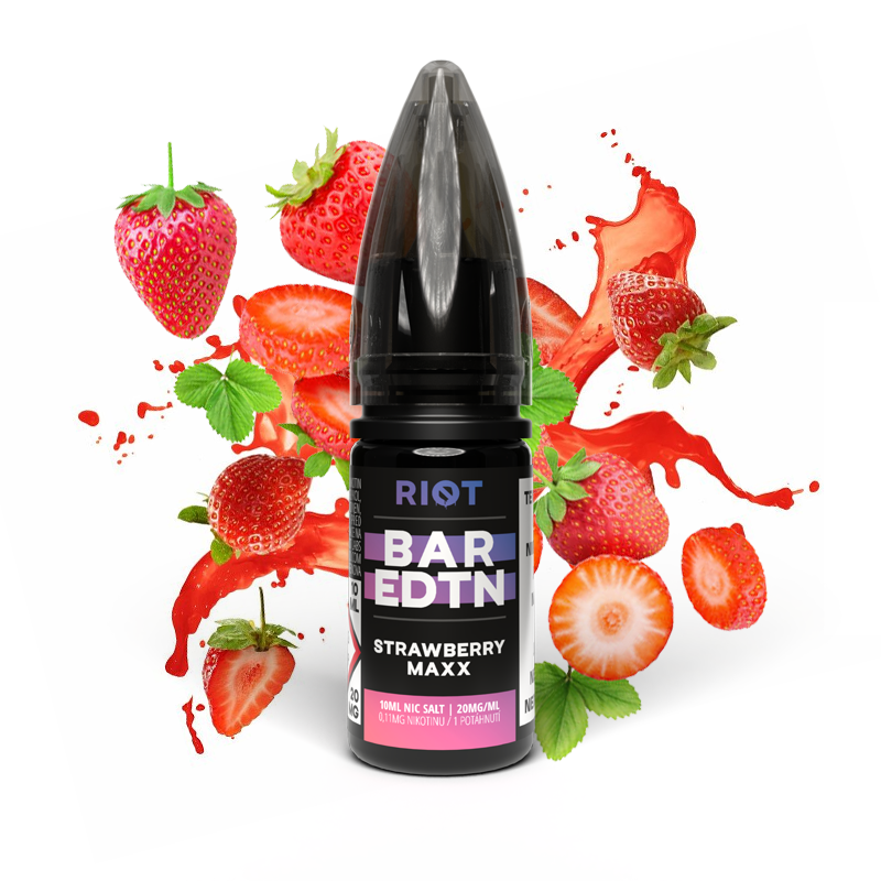 Riot Squad (GB) Strawberry Maxx (Jahodový energeťák) Riot BAR EDTN Salt E-liquid 10ml Množství: 10ml, Množství nikotinu: 20mg