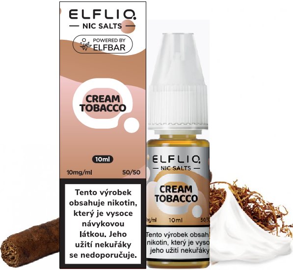 Cream Tobacco - ELF BAR - ELFLIQ NIC SALT (50PG/50VG) 10ml Množství: 10ml, Množství nikotinu: 10mg