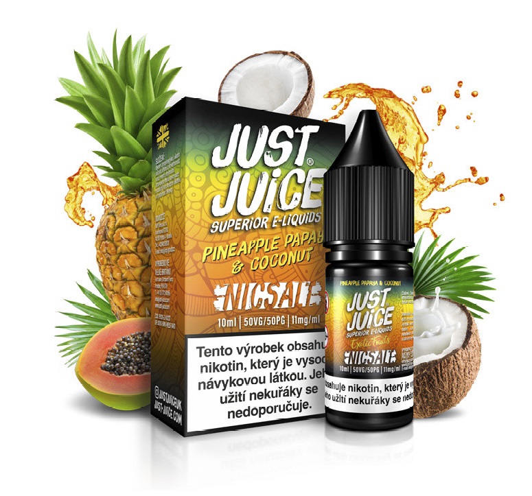Just Juice (GB) Pineapple, Papaya & Coconut (Ananas, papája & kokos) Just Juice Salt E-liquid 10ml Množství: 10ml, Množství nikotinu: 20mg