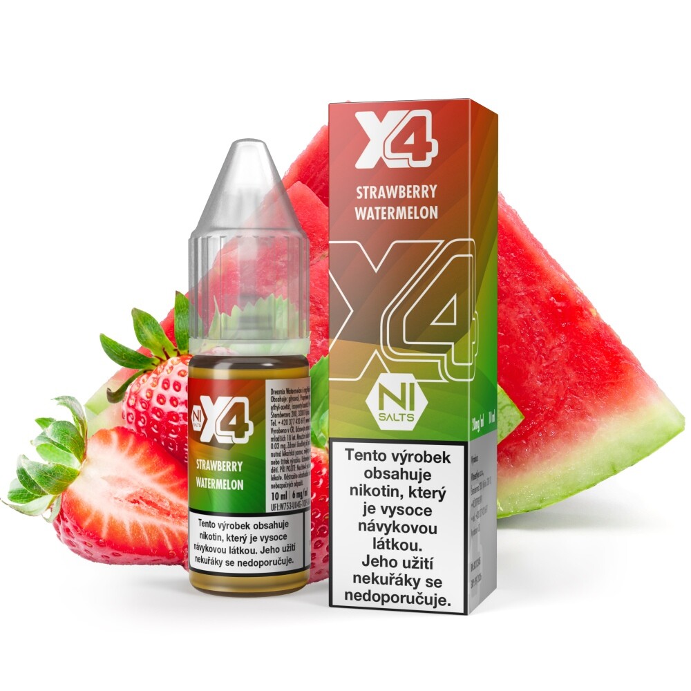 Vitastyle (CZ) Jahoda a meloun (Strawberry Watermelon) - X4 Bar Juice Salt 10ml Množství: 10ml, Množství nikotinu: 20mg