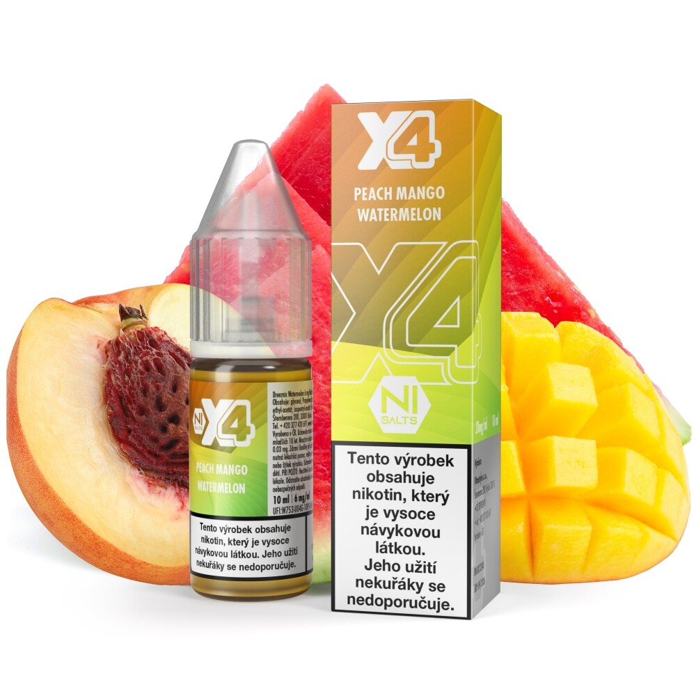 Vitastyle (CZ) Broskev, mango a meloun (Peach Mango Watermelon) - X4 Bar Juice Salt 10ml Množství: 10ml, Množství nikotinu: 20mg