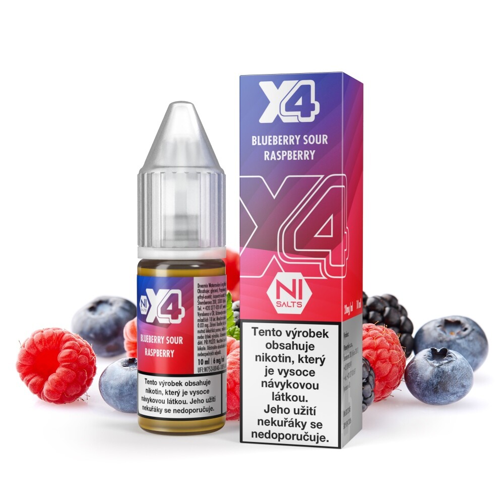 Vitastyle (CZ) Borůvka a malina (Blue Sour Raspberry) - X4 Bar Juice Salt 10ml Množství: 10ml, Množství nikotinu: 20mg