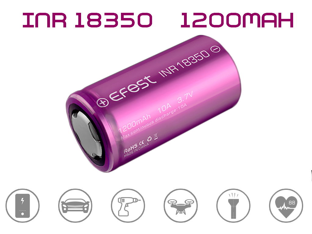Baterie Efest IMR18350 - 1200mAh Li-Ion 10A Ochrana PCB: Ne