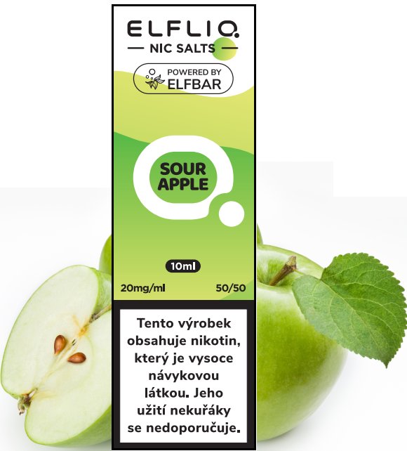 Sour Apple - ELF BAR - ELFLIQ NIC SALT (50PG/50VG) 10ml Množství: 10ml, Množství nikotinu: 10mg