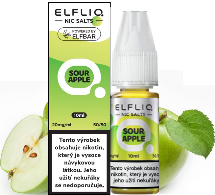 Sour Apple - ELF BAR - ELFLIQ NIC SALT (50PG/50VG) 10ml Množství: 10ml, Množství nikotinu: 20mg