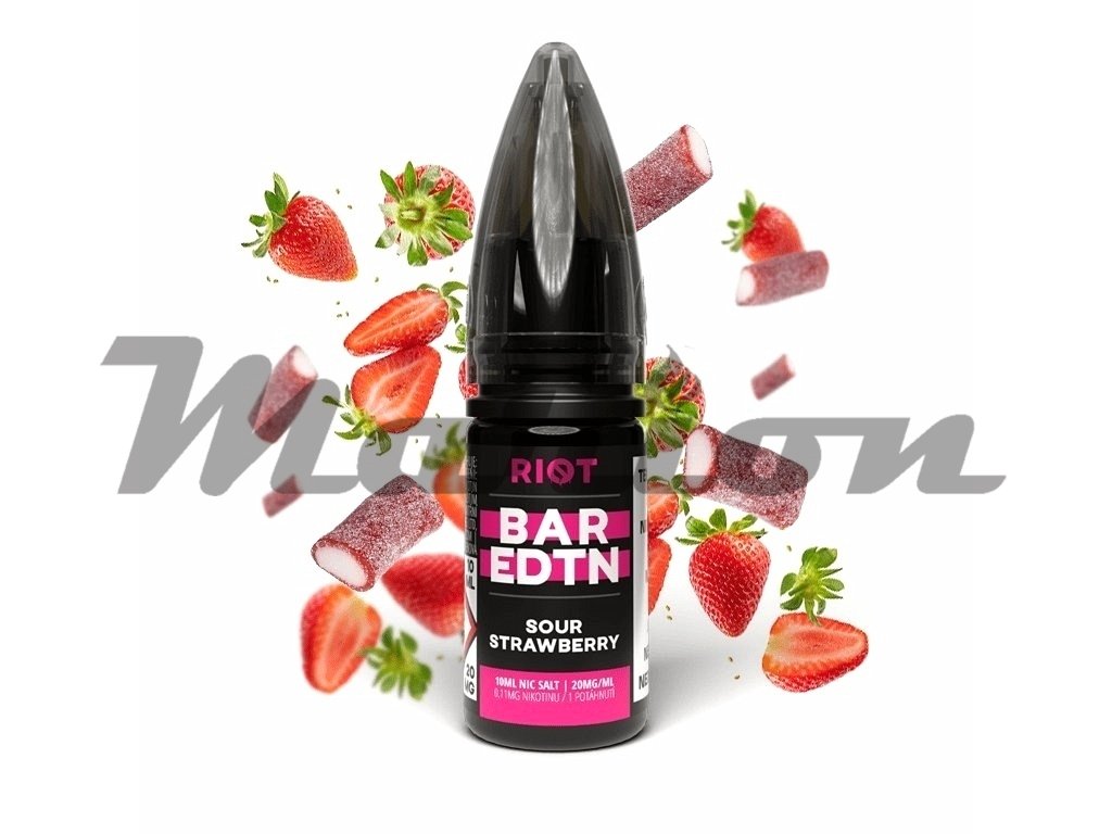 Riot BAR EDTN - Salt e-liquid - Sour Strawberry - 10ml - 20mg, produktový obrázek.