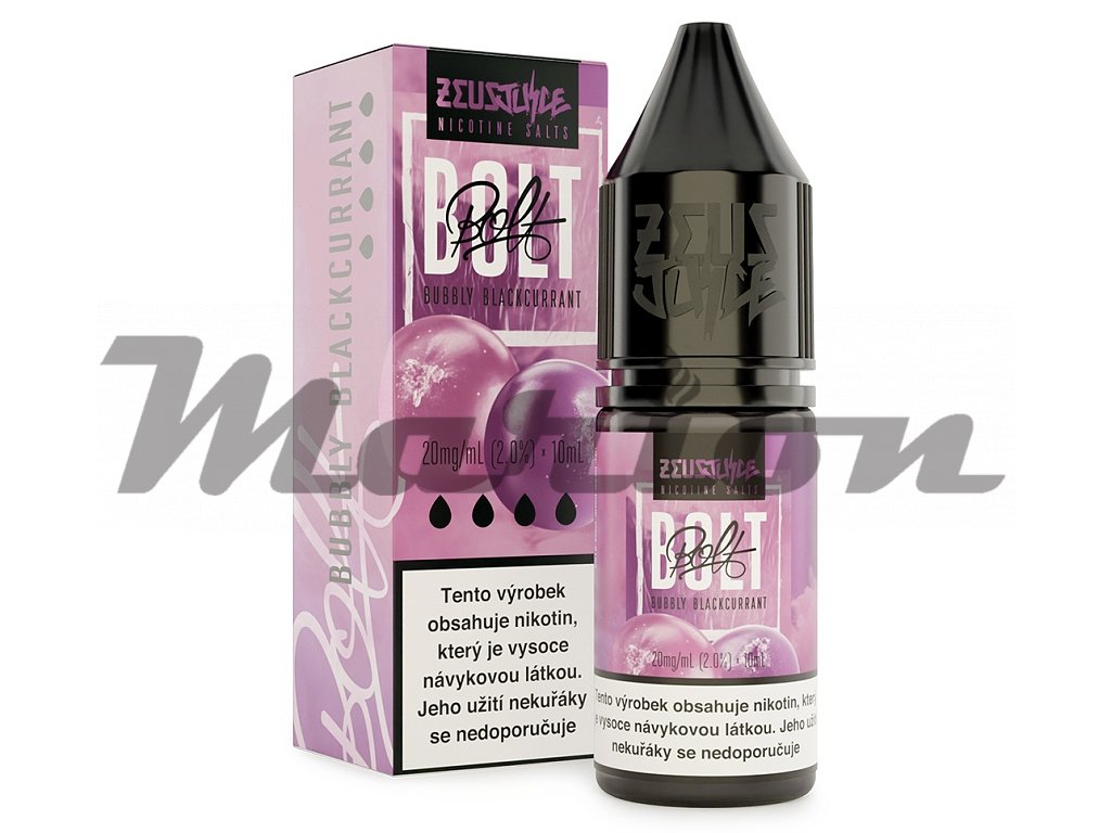 Zeus Juice BOLT Salt - E-liquid - Bubbly Blackcurrant - 10ml - 20mg, produktový obrázek.