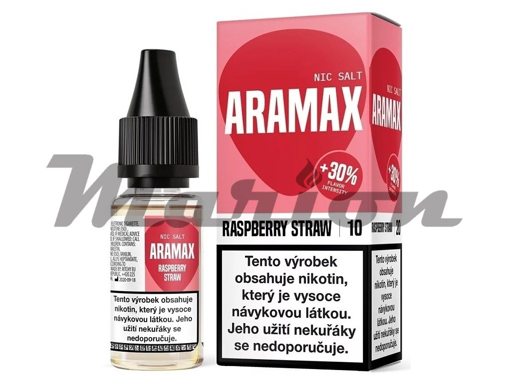 Aramax - Salt e-liquid - Raspberry Straw - 10ml - 10mg, produktový obrázek.