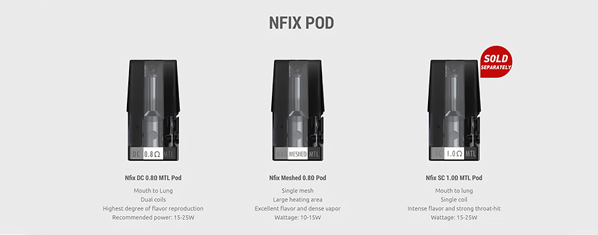 Dostupné varianty Pod Cartridgí pro Smoktech Nfix