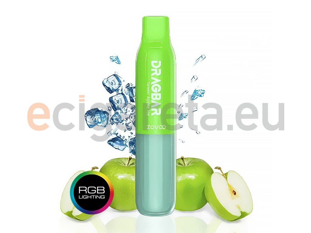 ZOVOO Dragbar 600 - 20mg - Green Apple ICE (Svěží zelené jablko), produktový obrázek.