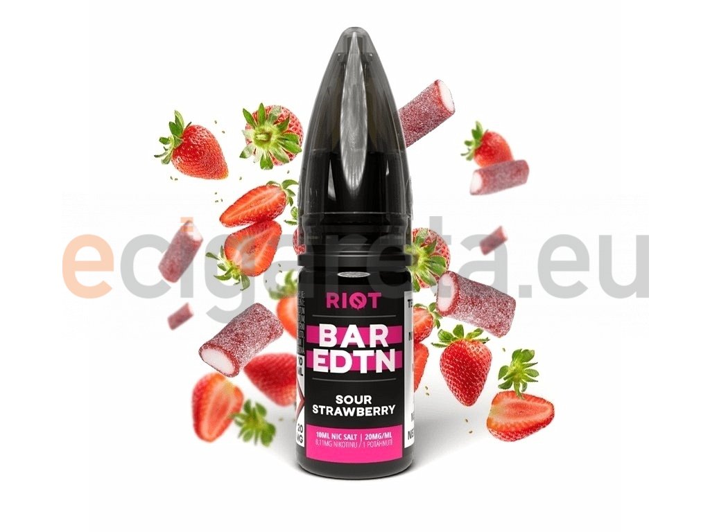 Riot BAR EDTN - Salt e-liquid - Sour Strawberry - 10ml - 20mg, produktový obrázek.