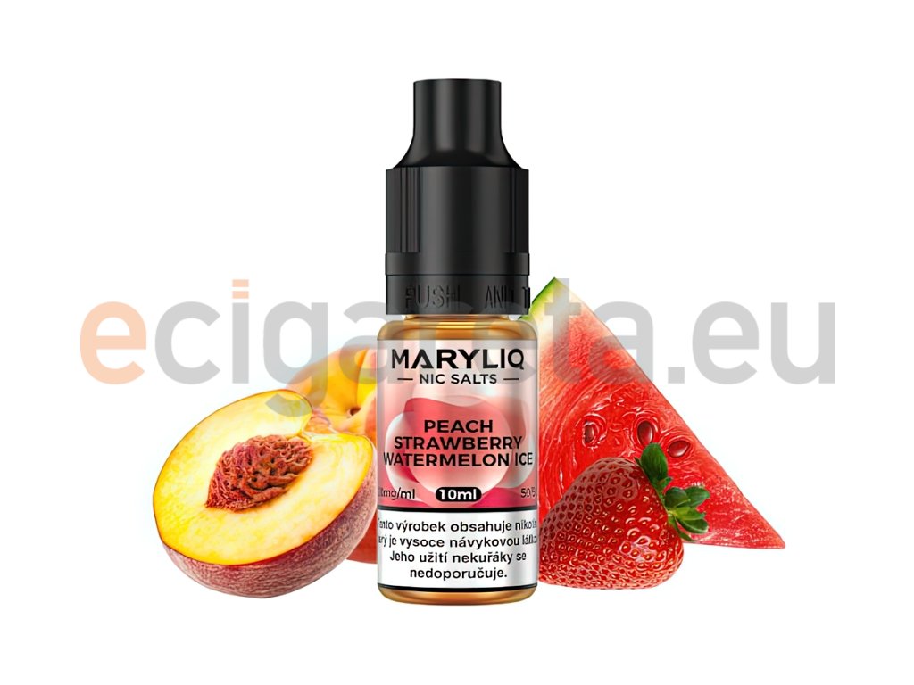Maryliq - Salt e-liquid - Peach Strawberry Watermelon ICE - 10ml - 20mg, produktový obrázek.