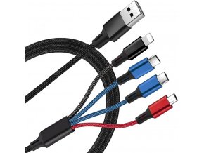 USB datový a nabíjecí kabel 4v1 2x USB-C /1x micro USB / 1x Lighting - 2.8A, produktový obrázek.