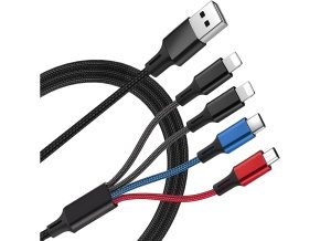 USB datový a nabíjecí kabel 4v1 2x Lighting / 1x micro USB / 1x USB-C - 2.8A, produktový obrázek.