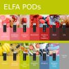 Přehledová tabulka příchutí ELFA PODs s fotografiemi a názvy včetně Pink Lemonade Strawberry Ice Cream Cranberry Grape Watermelon a dalších variant