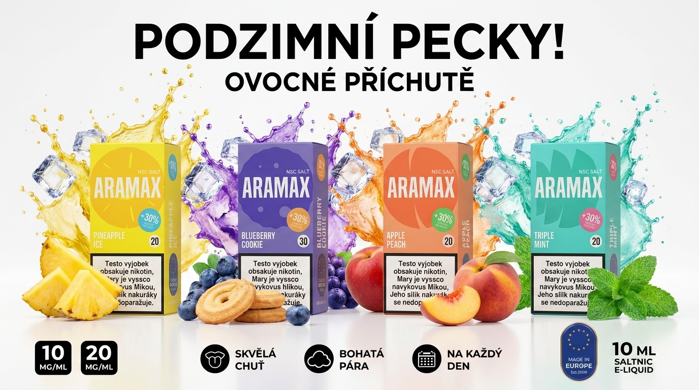Aramax představuje vynikající prémiové náplně, Ty v sobě kombinují jedinečné a bohaté příchutě, které vám v ústech vykouzlí netušené potěšení.