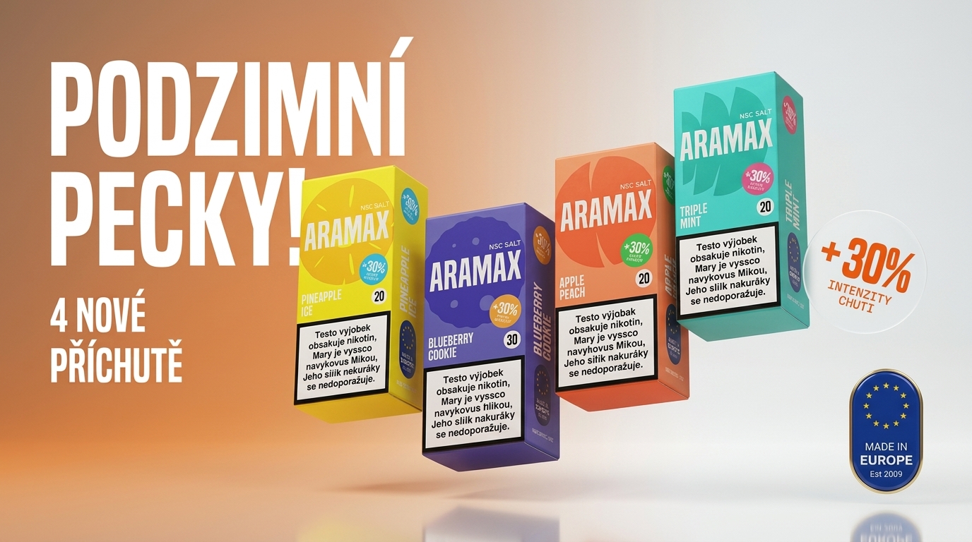 Aramax představuje vynikající prémiové náplně, Ty v sobě kombinují jedinečné a bohaté příchutě, které vám v ústech vykouzlí netušené potěšení.