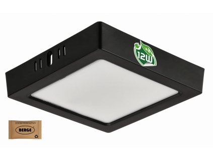 Čtvercový LED panel přisazený - černý - 12W - PC - neutrální bílá
